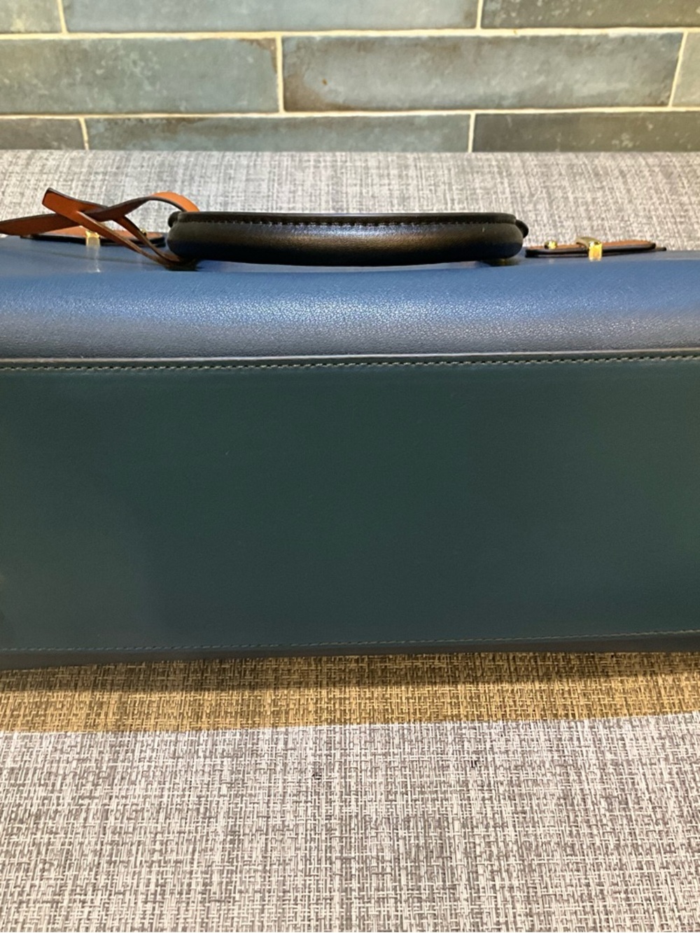 BOSTANTEN Navy and Brown Leather Satchel - Picture 11 of 14